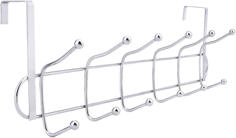 Stainless Steel Over The Door Hook Rack 6 Hooks No Drill Clothes Organizer For Home Kitchen - Image 1